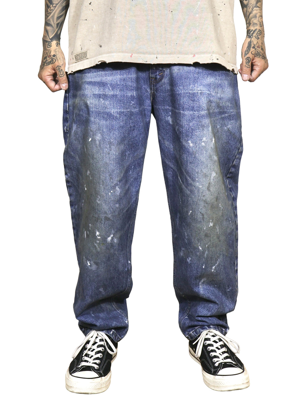 WORN LOOSE DENIM PANTS. 14oz