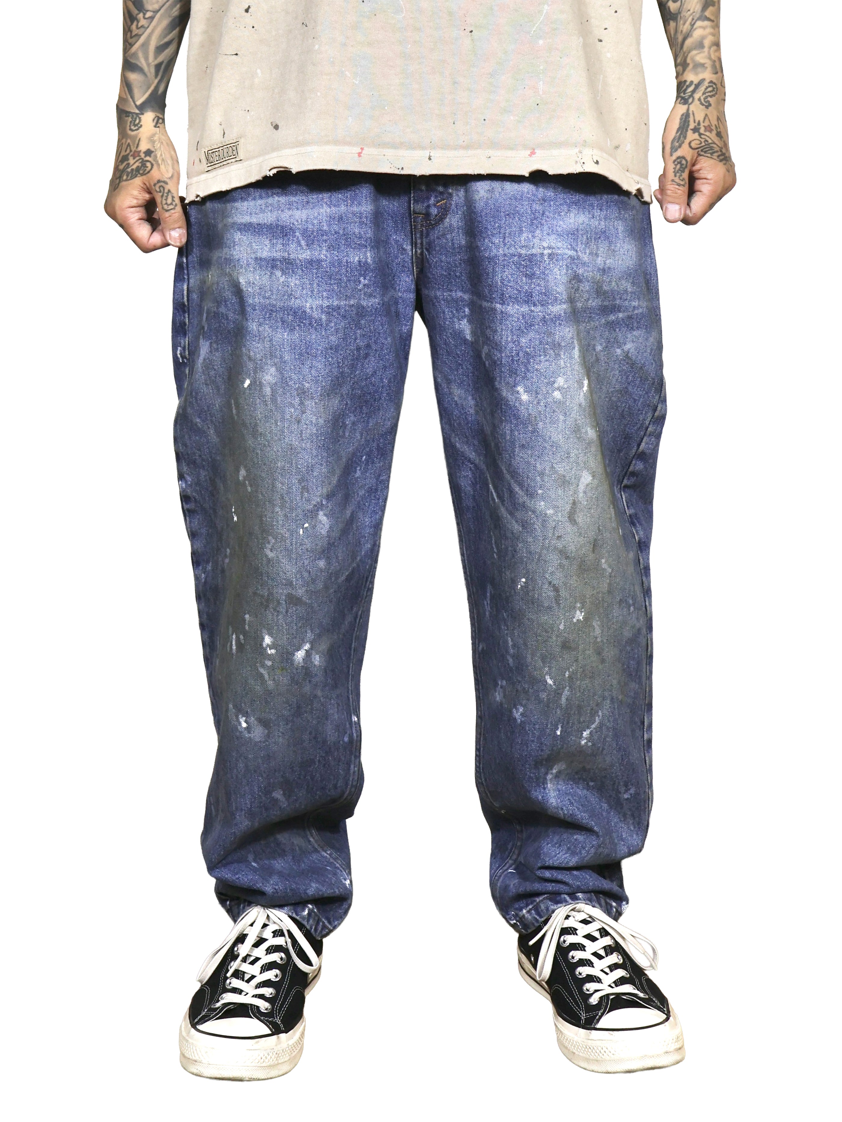 WORN LOOSE DENIM PANTS. 14oz