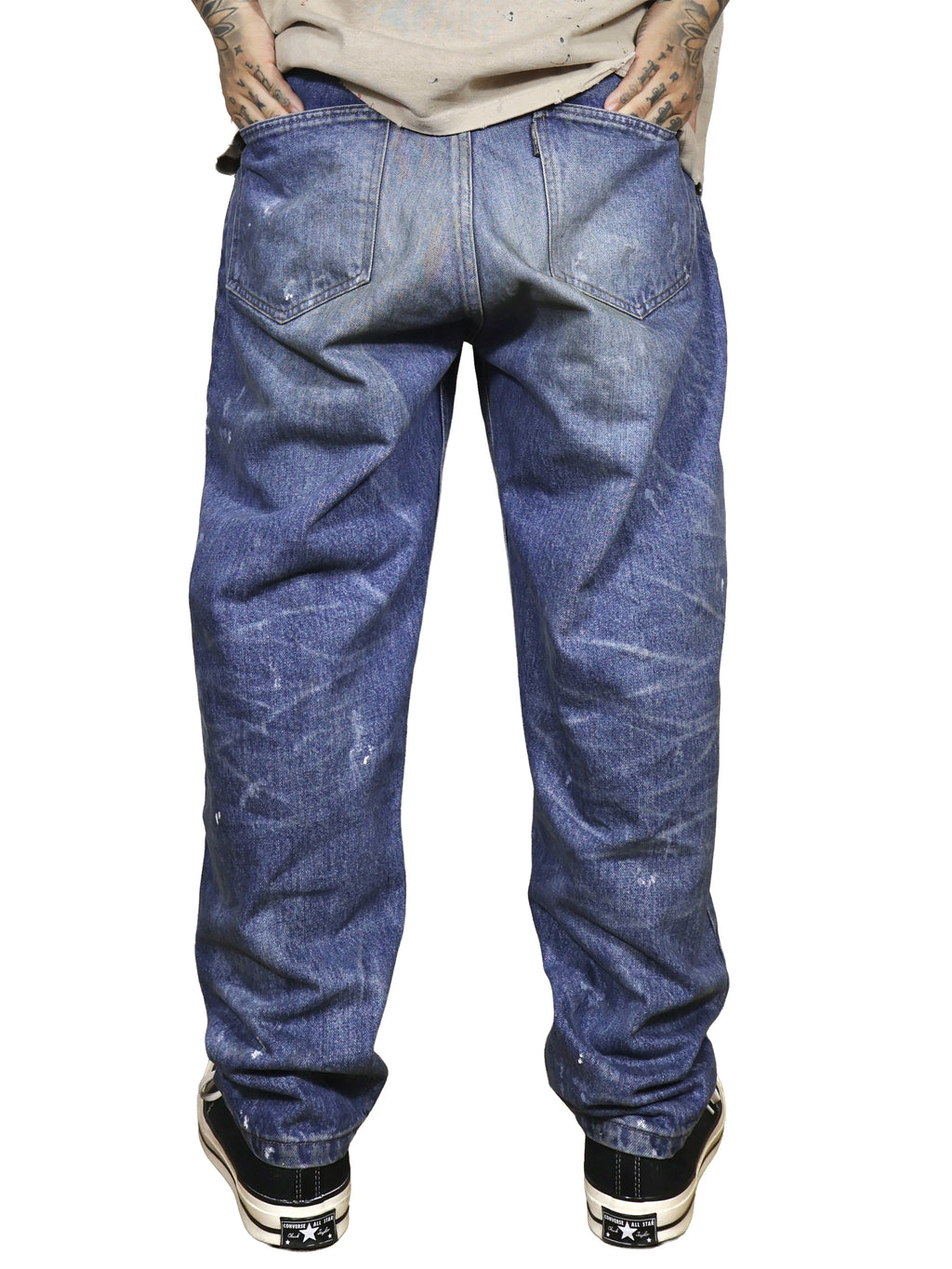 WORN LOOSE DENIM PANTS. 14oz
