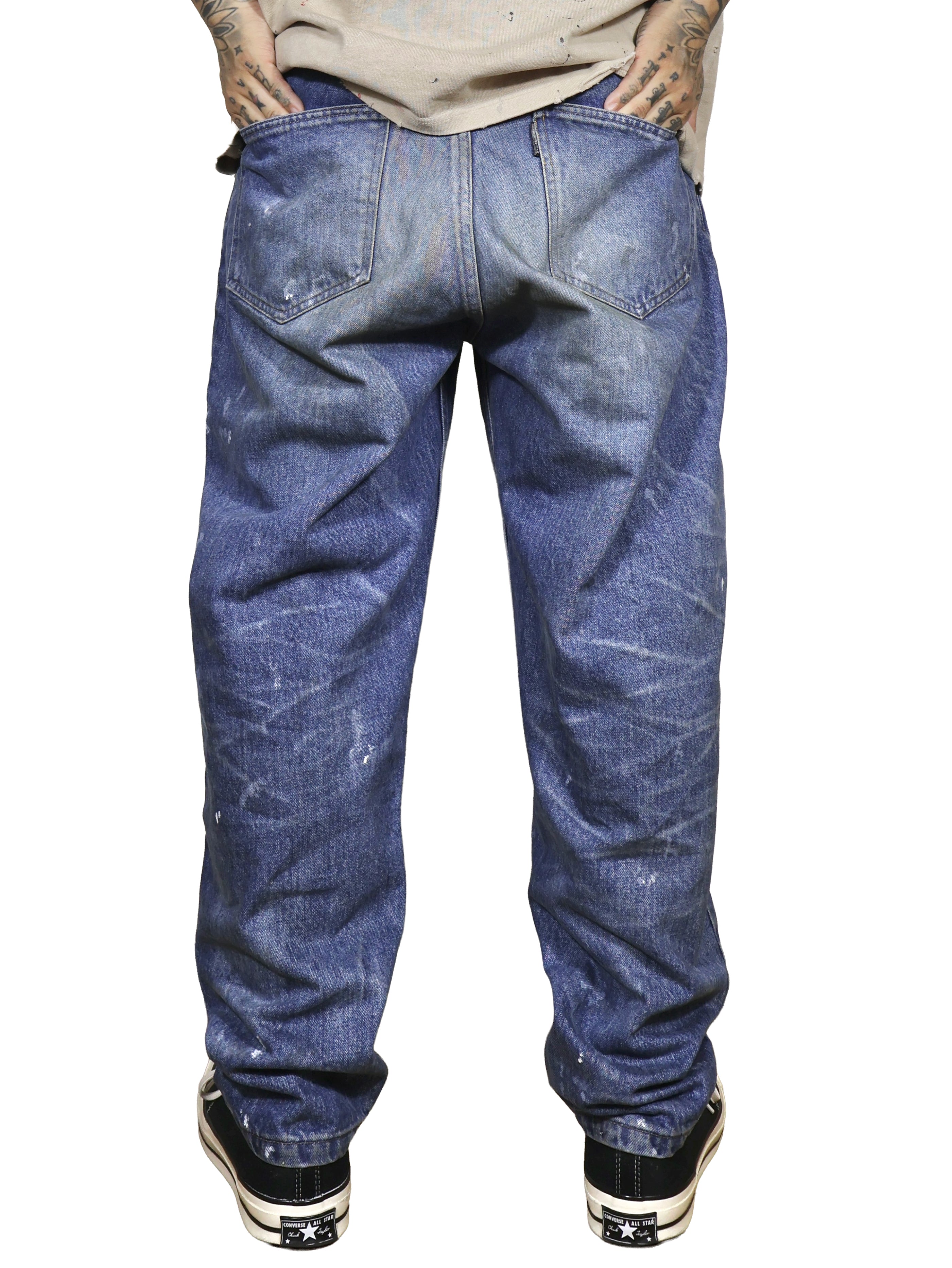 WORN LOOSE DENIM PANTS. 14oz