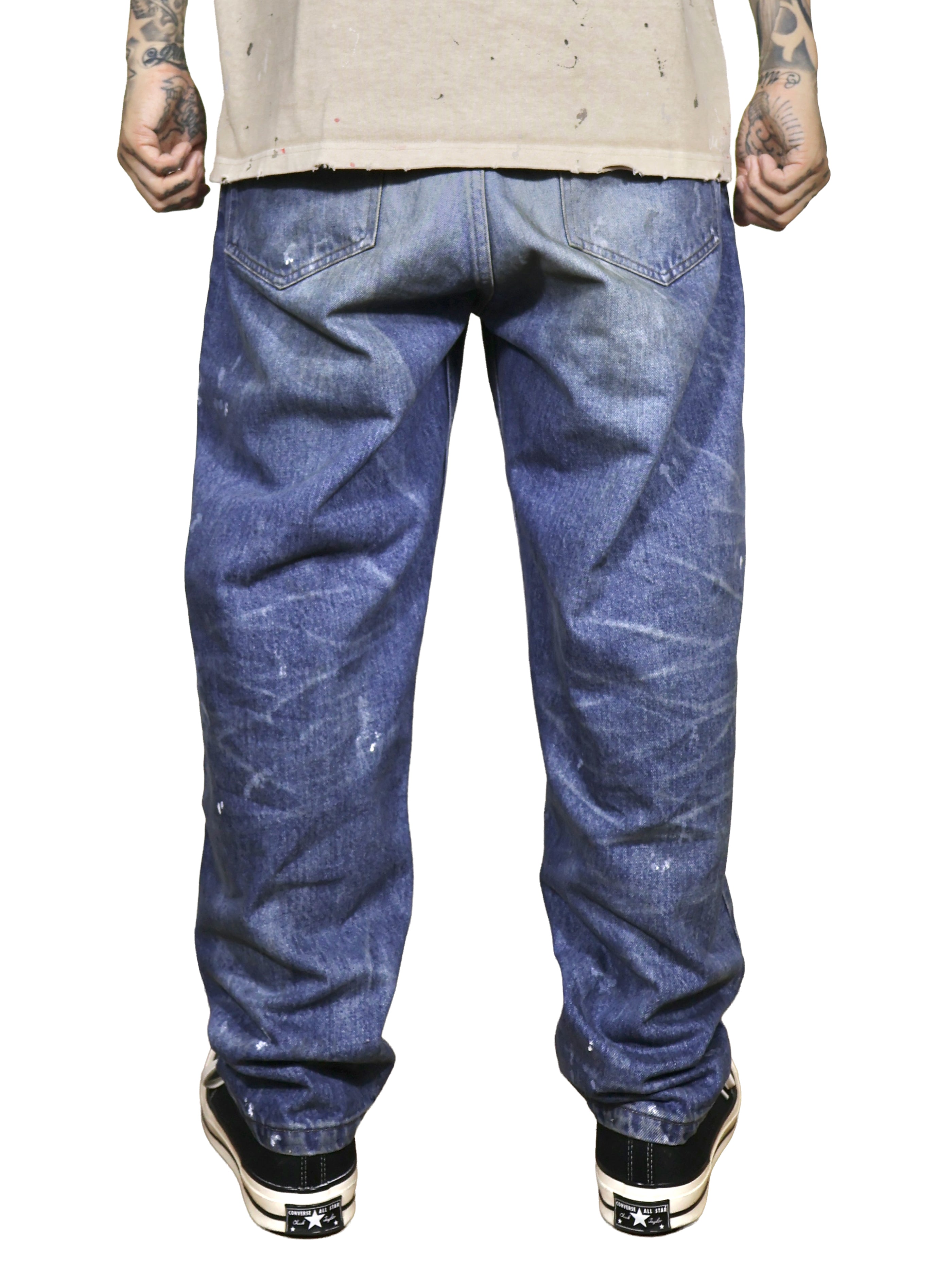 WORN LOOSE DENIM PANTS. 14oz